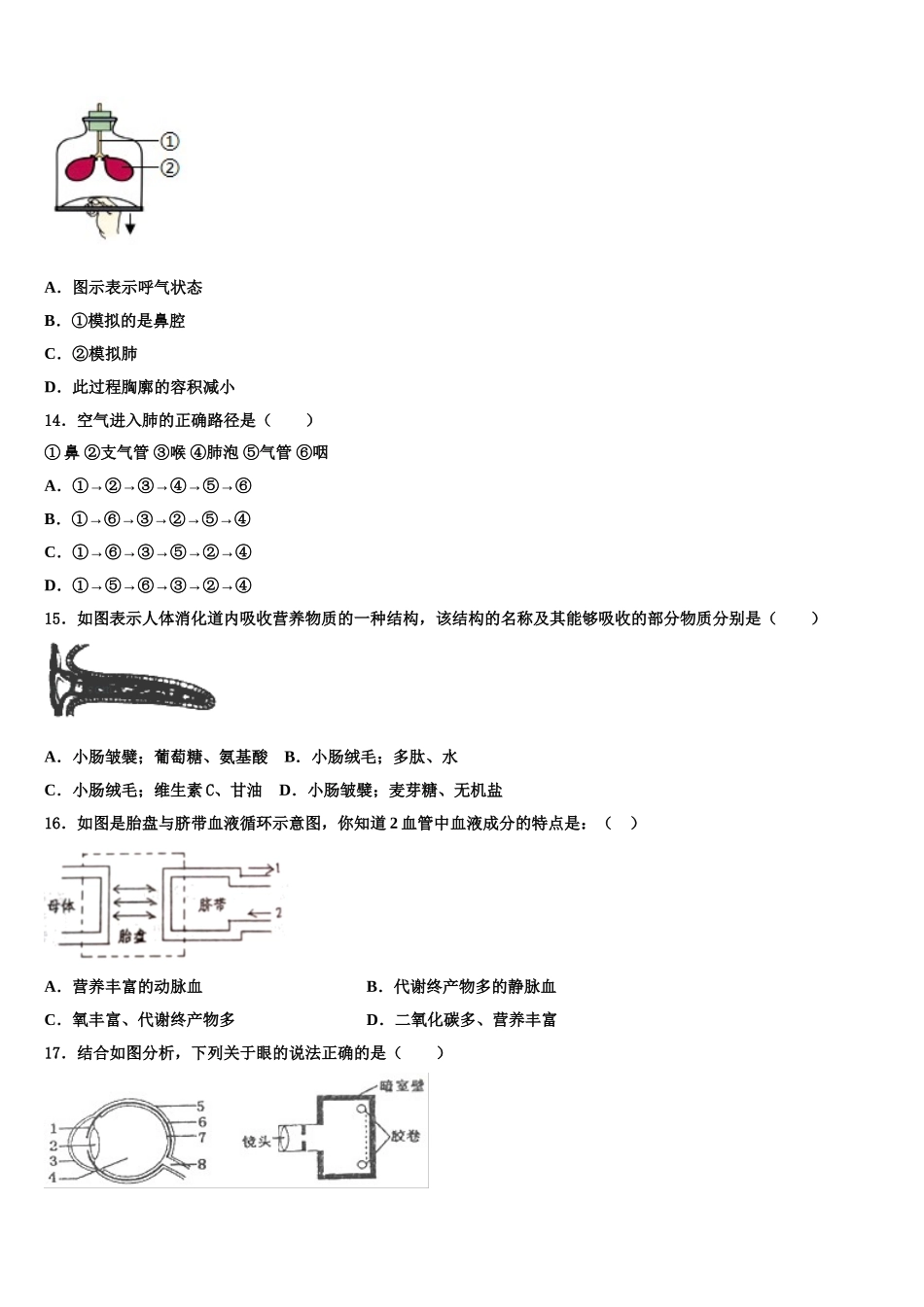 宁夏银川市第二中学2025届七下生物期末统考试题含解析_第3页