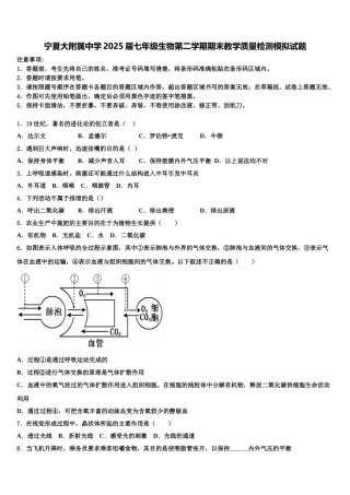 宁夏大附属中学2025届七年级生物第二学期期末教学质量检测模拟试题含解析