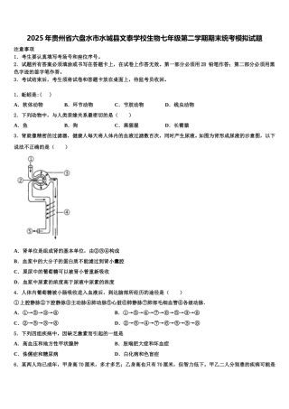 2025年贵州省六盘水市水城县文泰学校生物七年级第二学期期末统考模拟试题含解析