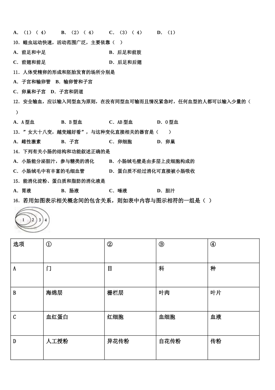 2024-2025学年贵州省黔西县七年级生物第二学期期末达标测试试题含解析_第2页