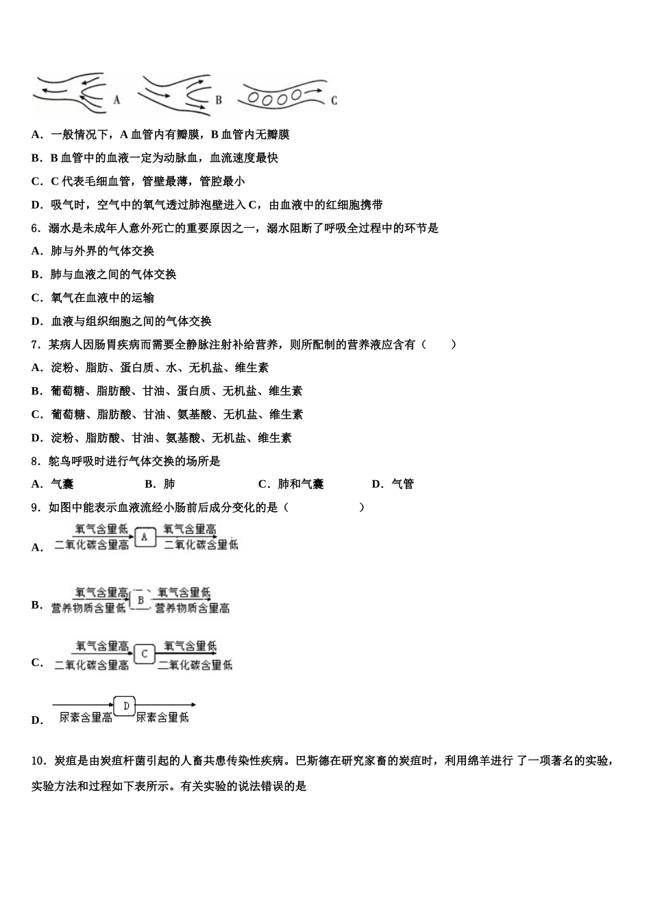 贵州省六盘水市第四实验中学2025届七下生物期末学业质量监测模拟试题含解析_第2页