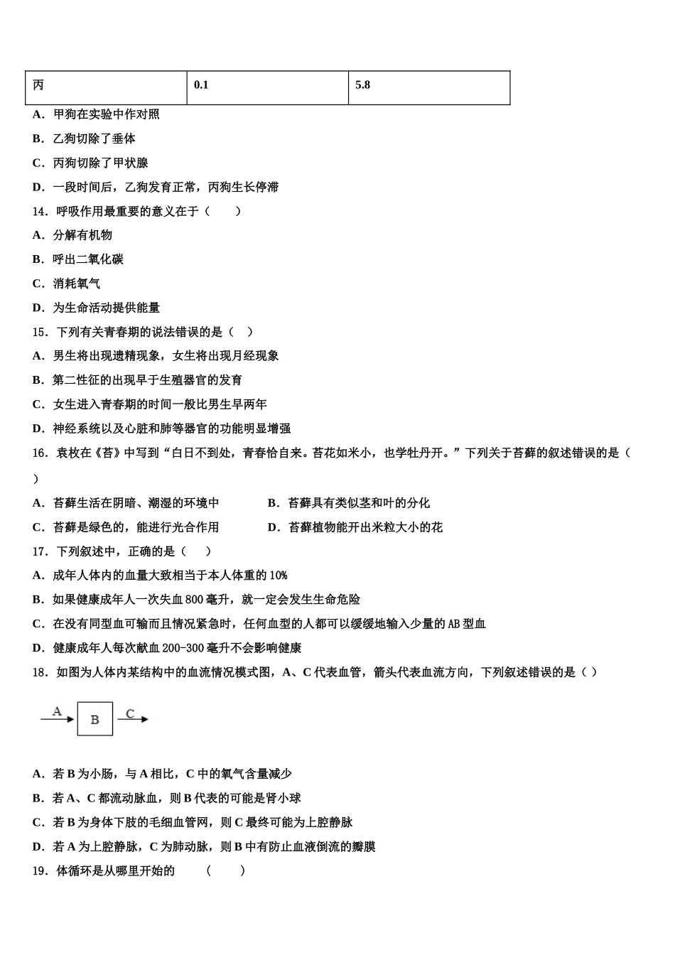 2024-2025学年贵州省罗甸县联考七年级生物第二学期期末考试试题含解析_第3页