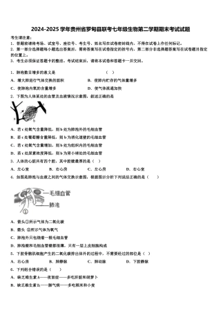 2024-2025学年贵州省罗甸县联考七年级生物第二学期期末考试试题含解析
