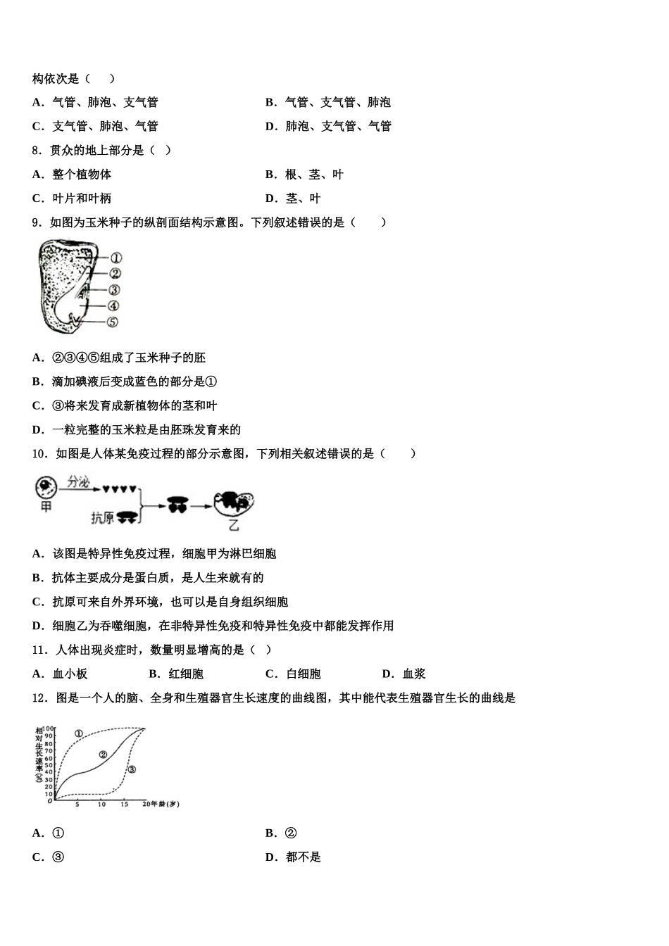 2025届贵州省毕节市织金县七下生物期末达标检测试题含解析_第2页