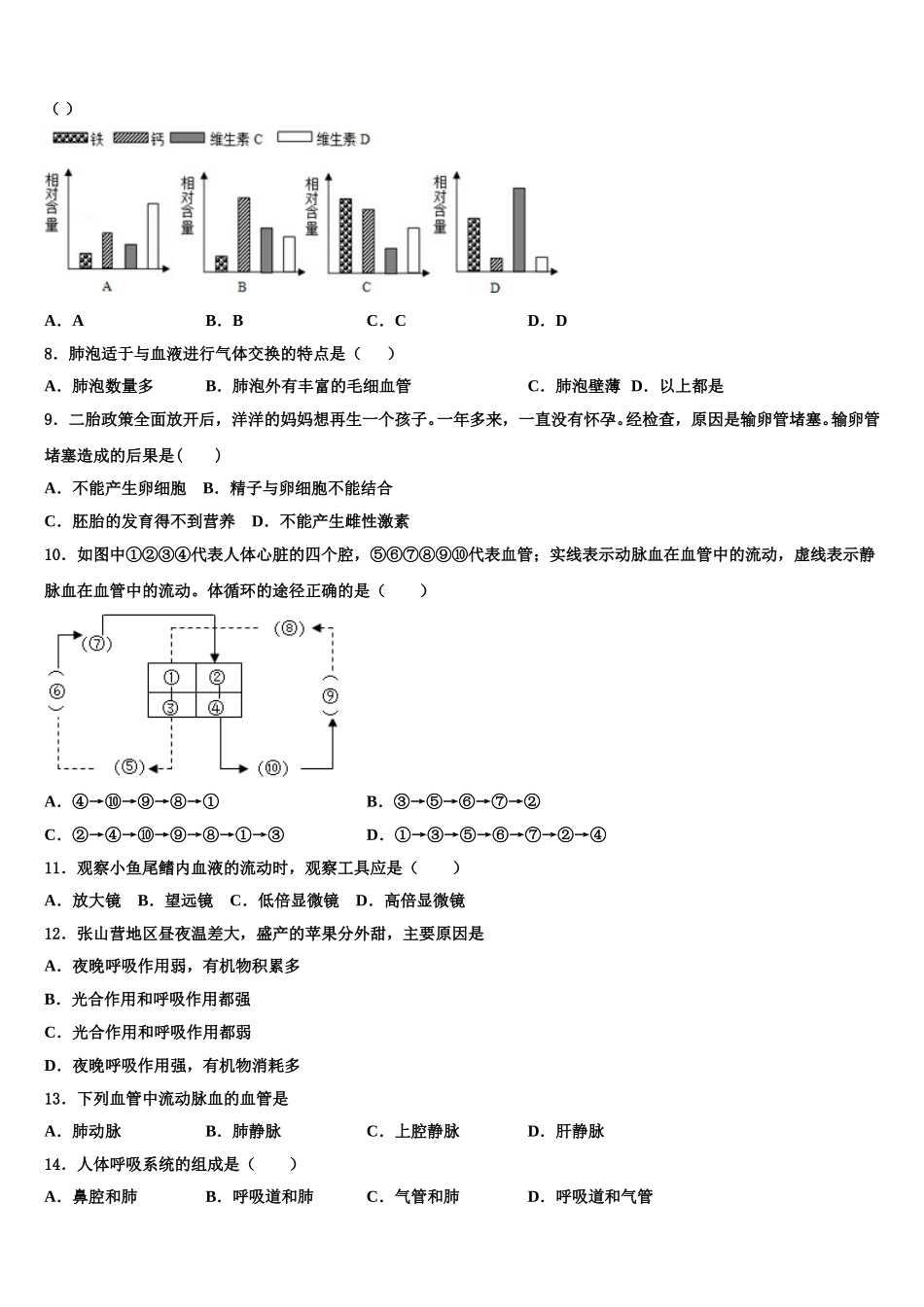 2025年贵州省安顺市第五中学七年级生物第二学期期末经典试题含解析_第2页