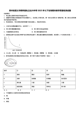 贵州省遵义市桐梓县私立达兴中学2025年七下生物期末教学质量检测试题含解析