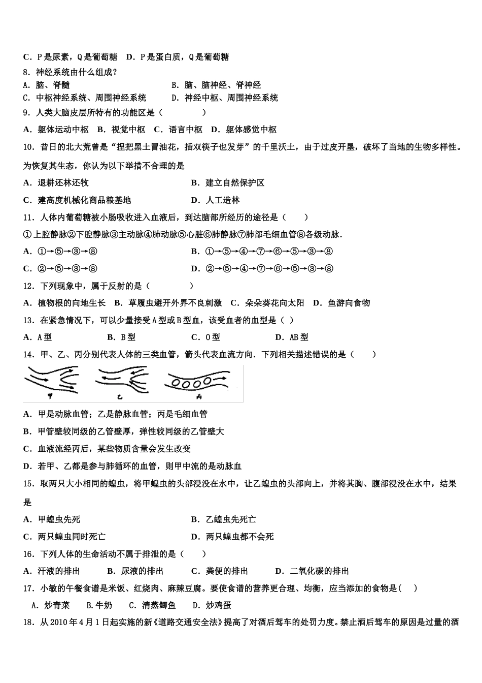 铜仁市重点中学2025届生物七下期末学业质量监测试题含解析_第2页