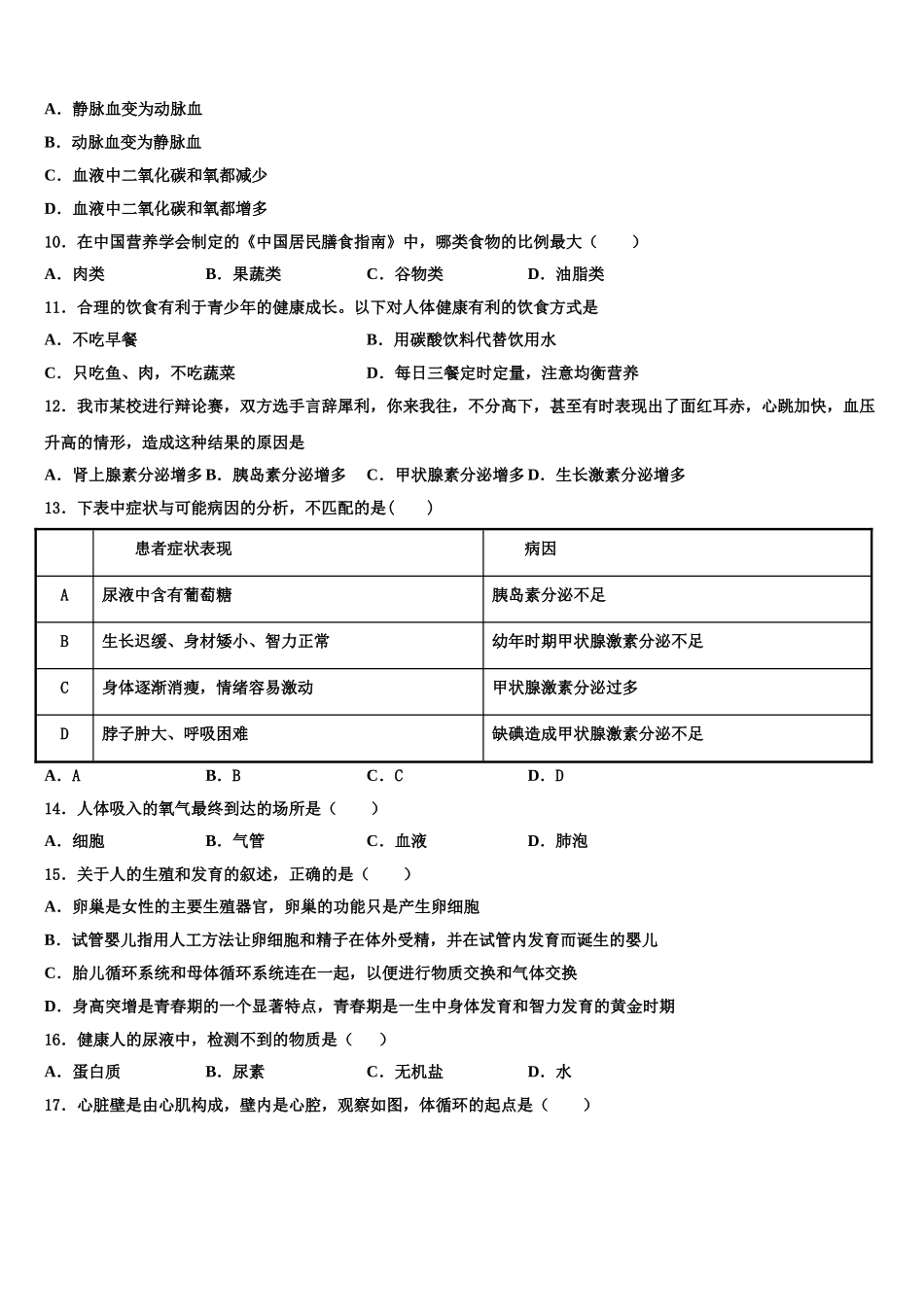 贵州省正安县2025届七年级生物第二学期期末综合测试试题含解析_第2页