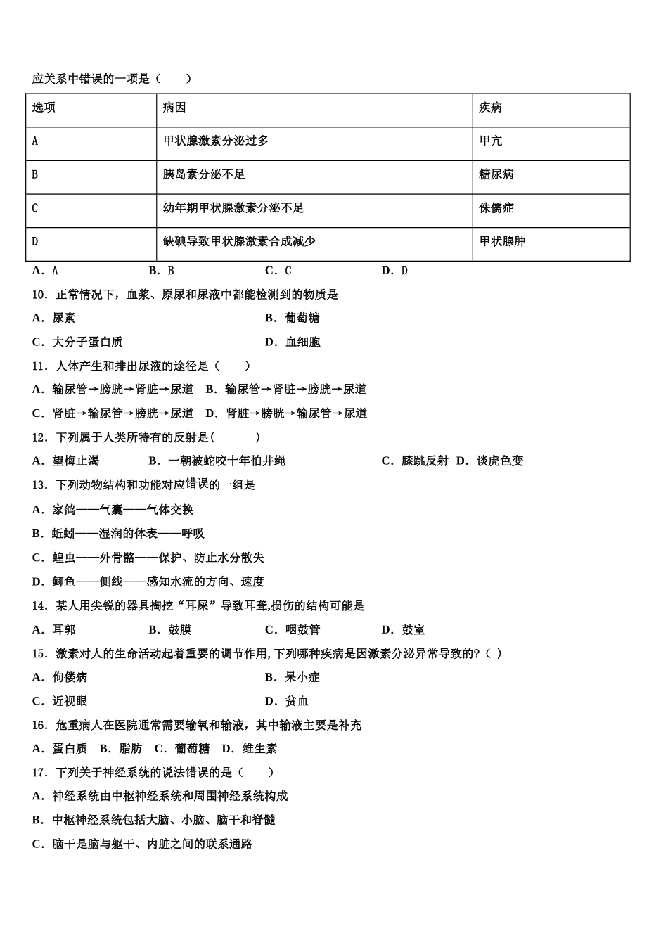 2025年毕节市重点中学生物七年级第二学期期末经典模拟试题含解析_第2页
