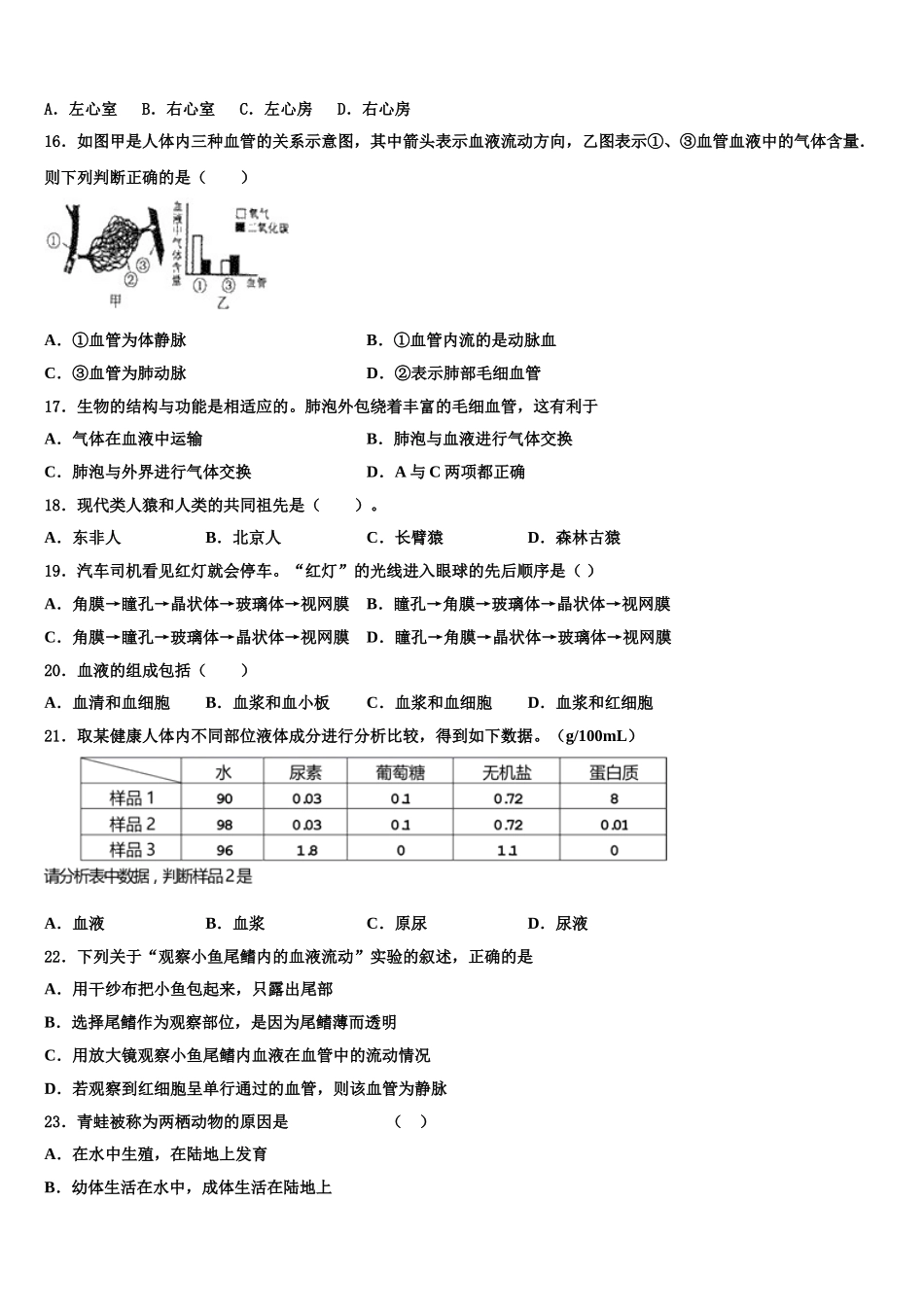贵州季期第三实验学校2025年七年级生物第二学期期末质量检测试题含解析_第3页