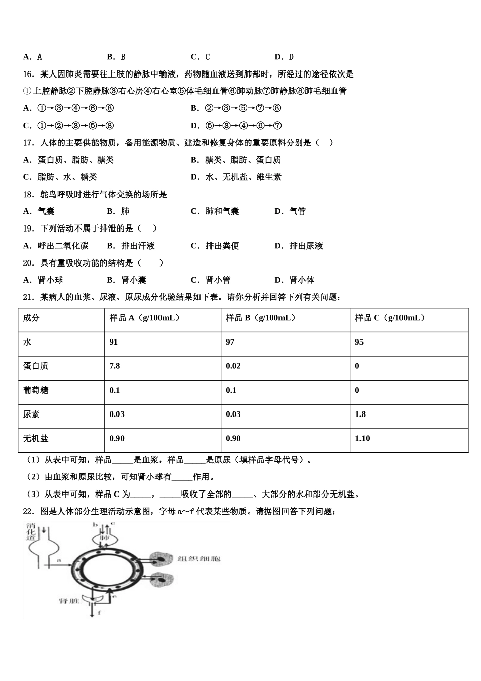 2025年贵州省石阡县生物七年级第二学期期末检测模拟试题含解析_第3页