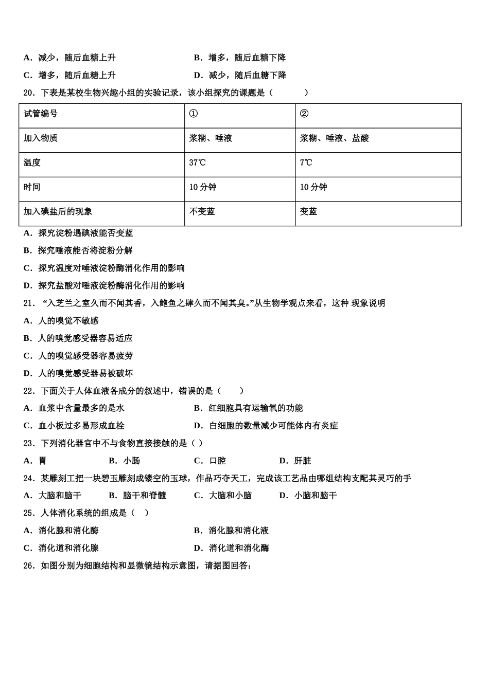 2025届上海市奉贤区生物七下期末质量跟踪监视试题含解析_第3页