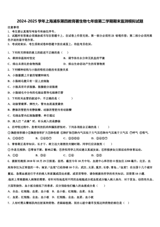 2024-2025学年上海浦东第四教育署生物七年级第二学期期末监测模拟试题含解析