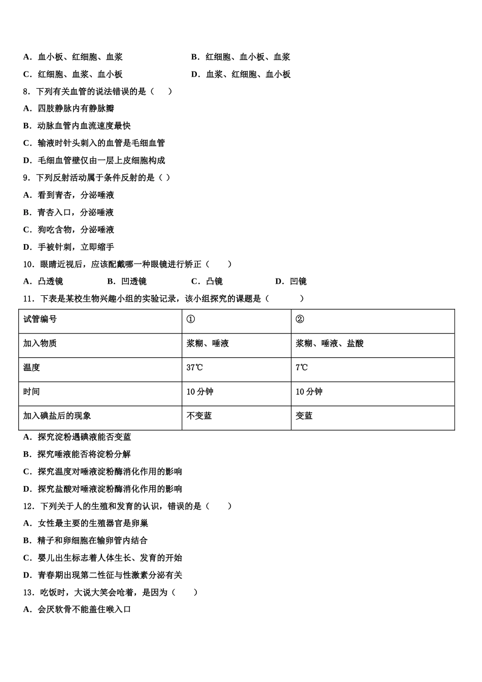 2025年上海市交大二附中生物七下期末考试试题含解析_第2页