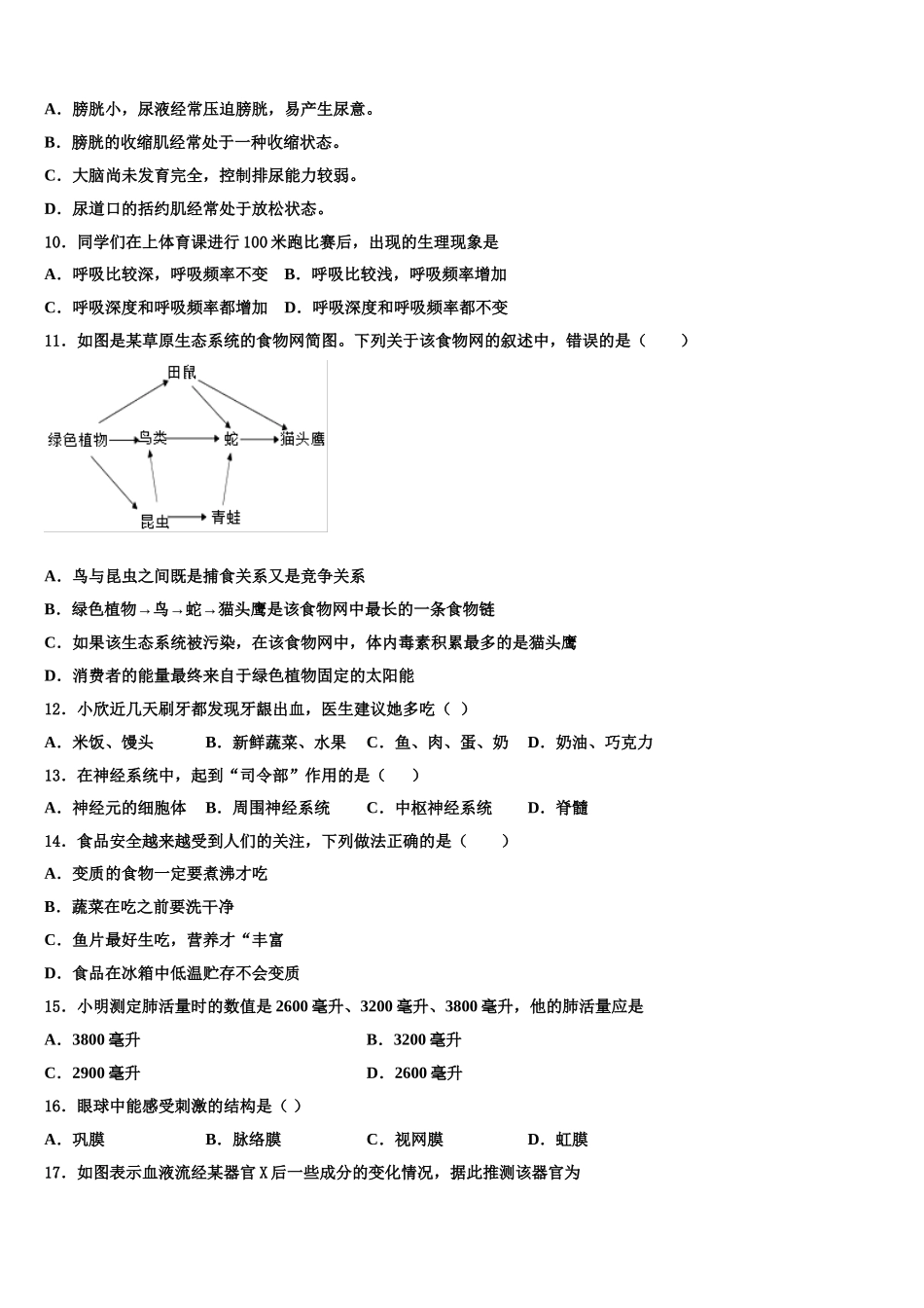 上海市上海民办张江集团学校2024-2025学年七年级生物第二学期期末达标检测模拟试题含解析_第3页