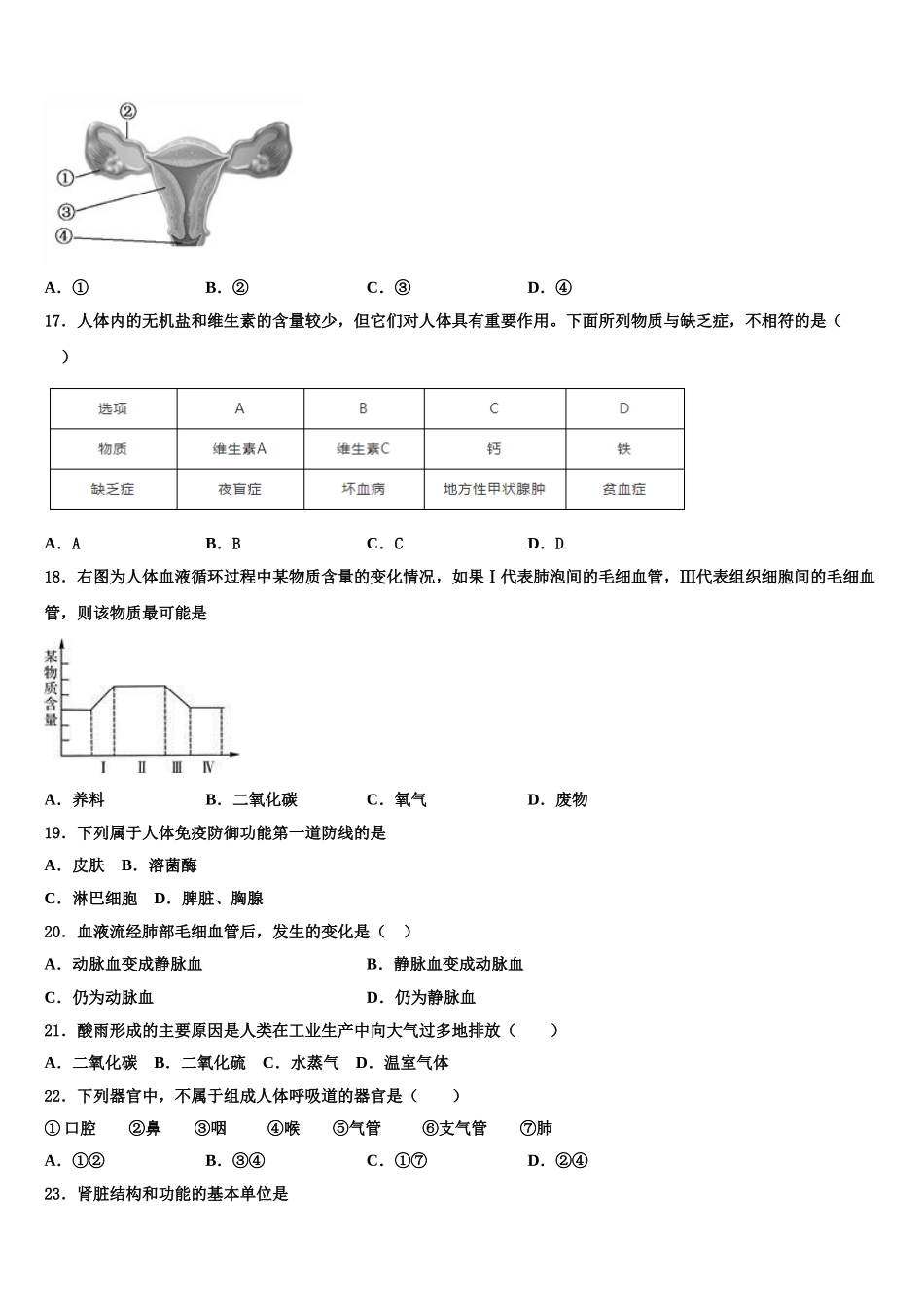 四川省成都市温江区第二区2024-2025学年七下生物期末学业水平测试模拟试题含解析_第3页
