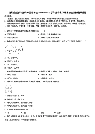 四川省成都市嘉祥外国语学校2024-2025学年生物七下期末综合测试模拟试题含解析