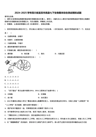 2024-2025学年四川省宜宾市高县七下生物期末综合测试模拟试题含解析