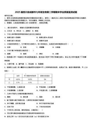 2025届四川省成都市七年级生物第二学期期末学业质量监测试题含解析