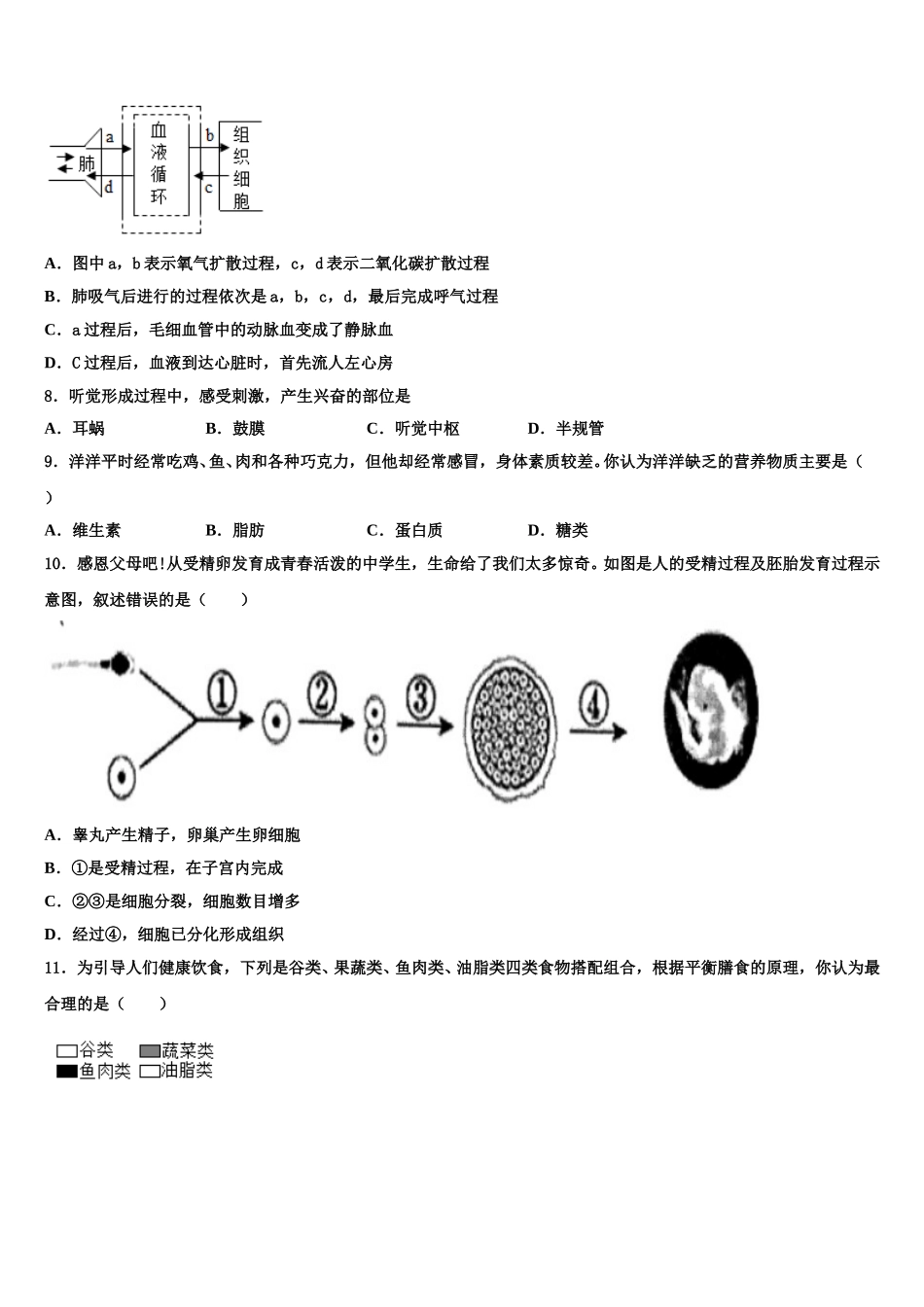 2025年四川省眉山洪雅县联考七年级生物第二学期期末质量跟踪监视模拟试题含解析_第2页