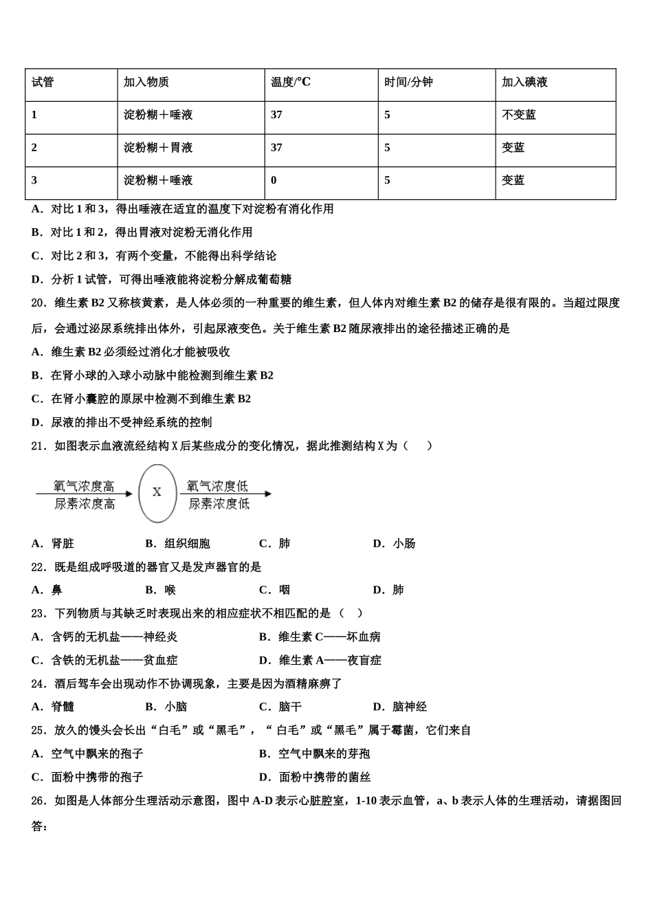 2024-2025学年四川省成都七中学育才中学七下生物期末联考模拟试题含解析_第3页