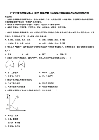 广安市重点中学2024-2025学年生物七年级第二学期期末达标检测模拟试题含解析