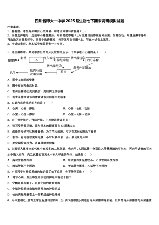 四川省师大一中学2025届生物七下期末调研模拟试题含解析