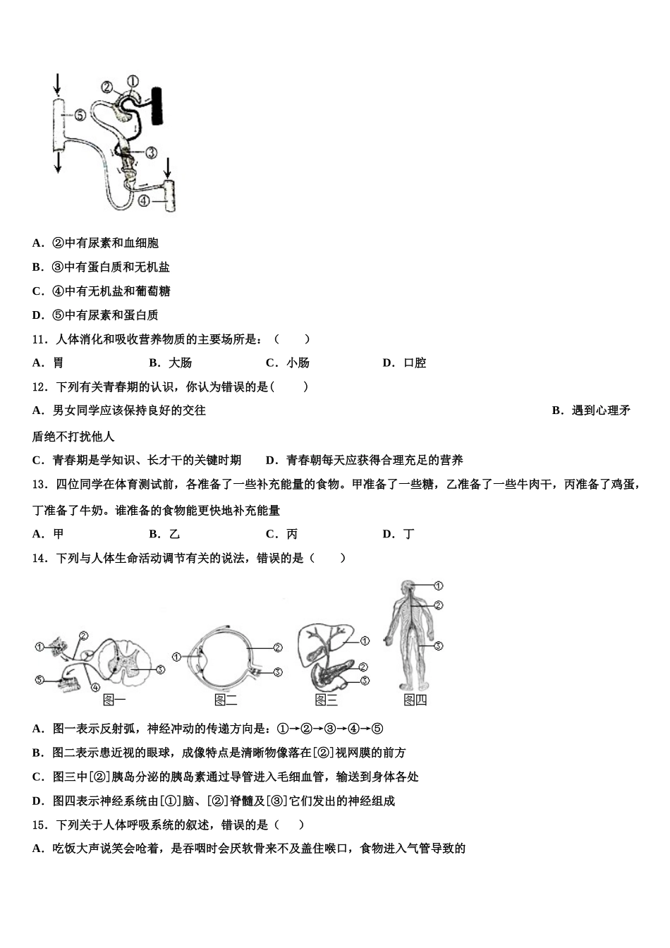 四川省宜宾二中学2024-2025学年生物七年级第二学期期末教学质量检测模拟试题含解析_第3页