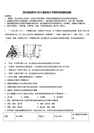 四川省自贡市2025届生物七下期末考试模拟试题含解析