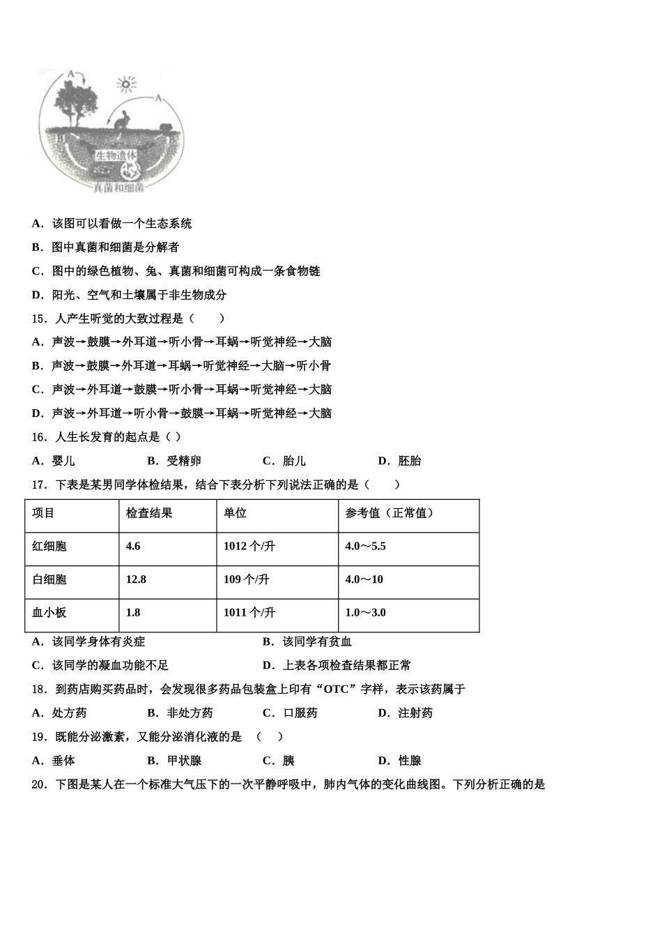 2025届四川省射洪县生物七下期末综合测试试题含解析_第3页