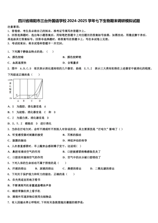四川省绵阳市三台外国语学校2024-2025学年七下生物期末调研模拟试题含解析