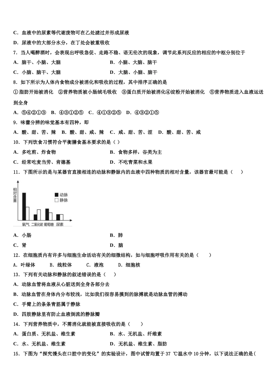 四川省泸州市五中学2025届生物七下期末综合测试试题含解析_第2页