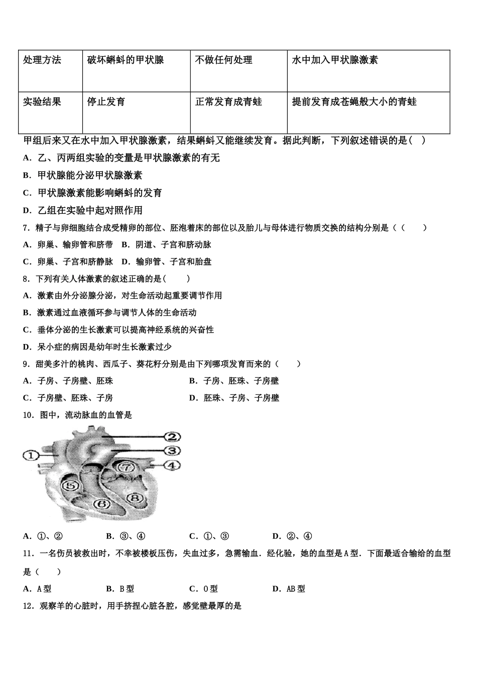 四川省绵阳市安州区2025年七下生物期末调研模拟试题含解析_第2页