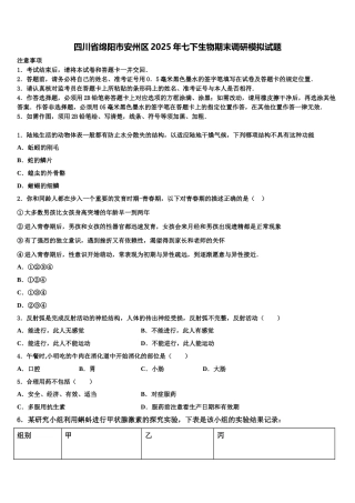 四川省绵阳市安州区2025年七下生物期末调研模拟试题含解析