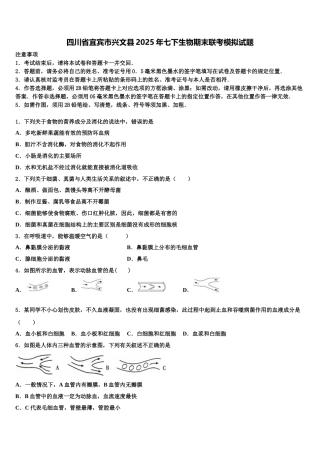 四川省宜宾市兴文县2025年七下生物期末联考模拟试题含解析