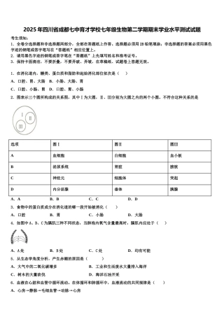 2025年四川省成都七中育才学校七年级生物第二学期期末学业水平测试试题含解析