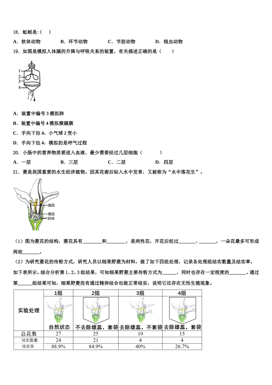 四川省广元市四中学2025届七下生物期末达标测试试题含解析_第3页