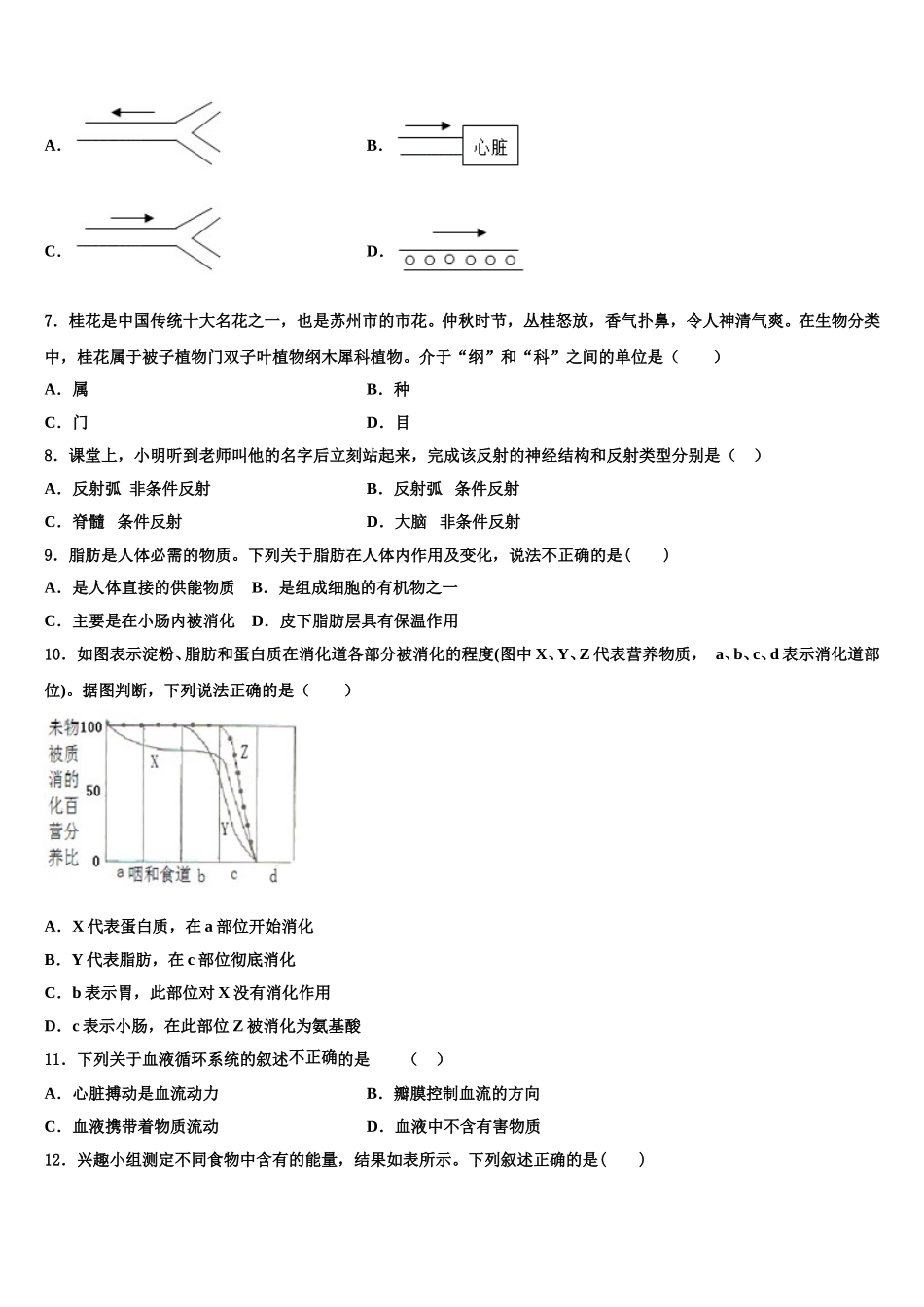 四川省自贡市富顺三中学、代寺区2025届生物七下期末教学质量检测模拟试题含解析_第2页