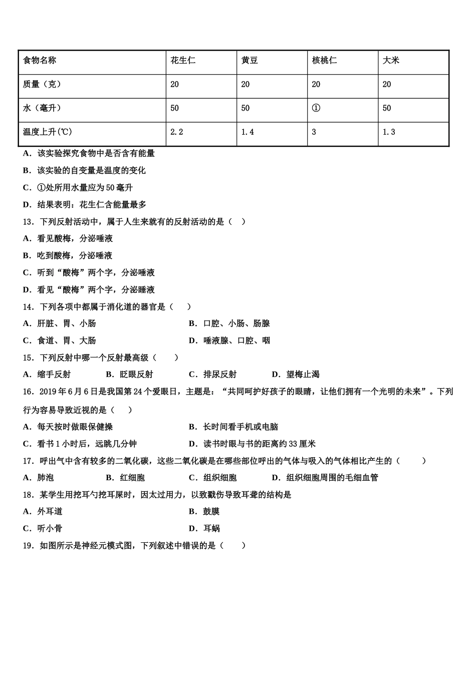 四川省自贡市富顺三中学、代寺区2025届生物七下期末教学质量检测模拟试题含解析_第3页