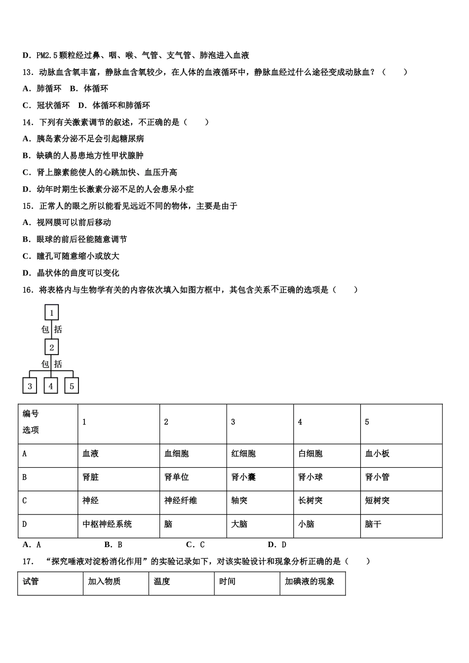 2025届四川省巴中学市恩阳区五校生物七年级第二学期期末质量检测模拟试题含解析_第3页