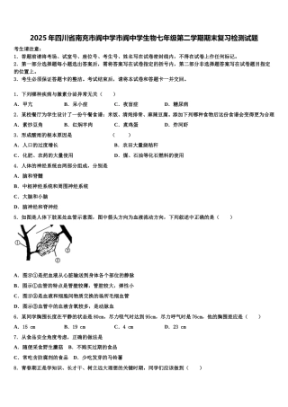2025年四川省南充市阆中学市阆中学生物七年级第二学期期末复习检测试题含解析