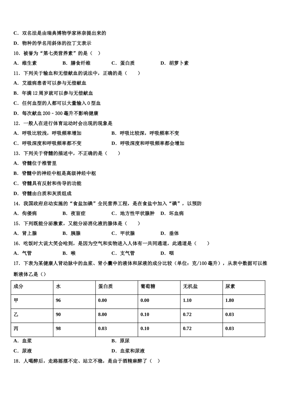 2025届四川省遂宁市七年级生物第二学期期末经典模拟试题含解析_第2页