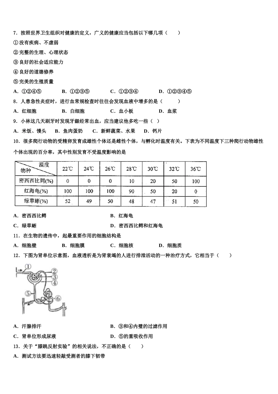眉山市重点中学2025届七年级生物第二学期期末复习检测模拟试题含解析_第2页