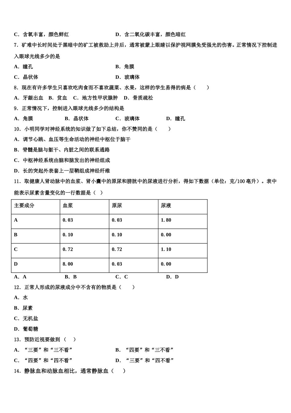 四川省射洪县2025届生物七年级第二学期期末联考试题含解析_第2页