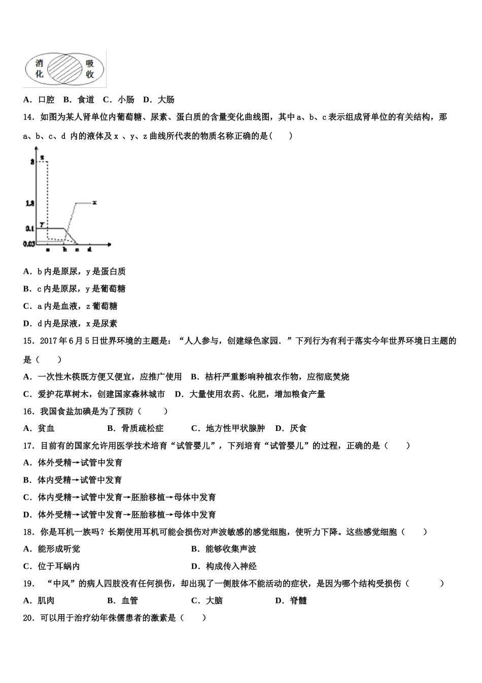 2025年四川省德阳市德阳市第五中学生物七下期末考试模拟试题含解析_第3页