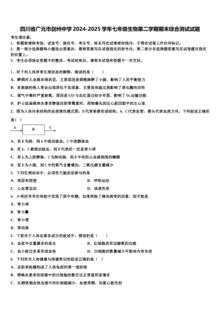 四川省广元市剑州中学2024-2025学年七年级生物第二学期期末综合测试试题含解析