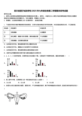 四川省望子成龙学校2025年七年级生物第二学期期末统考试题含解析