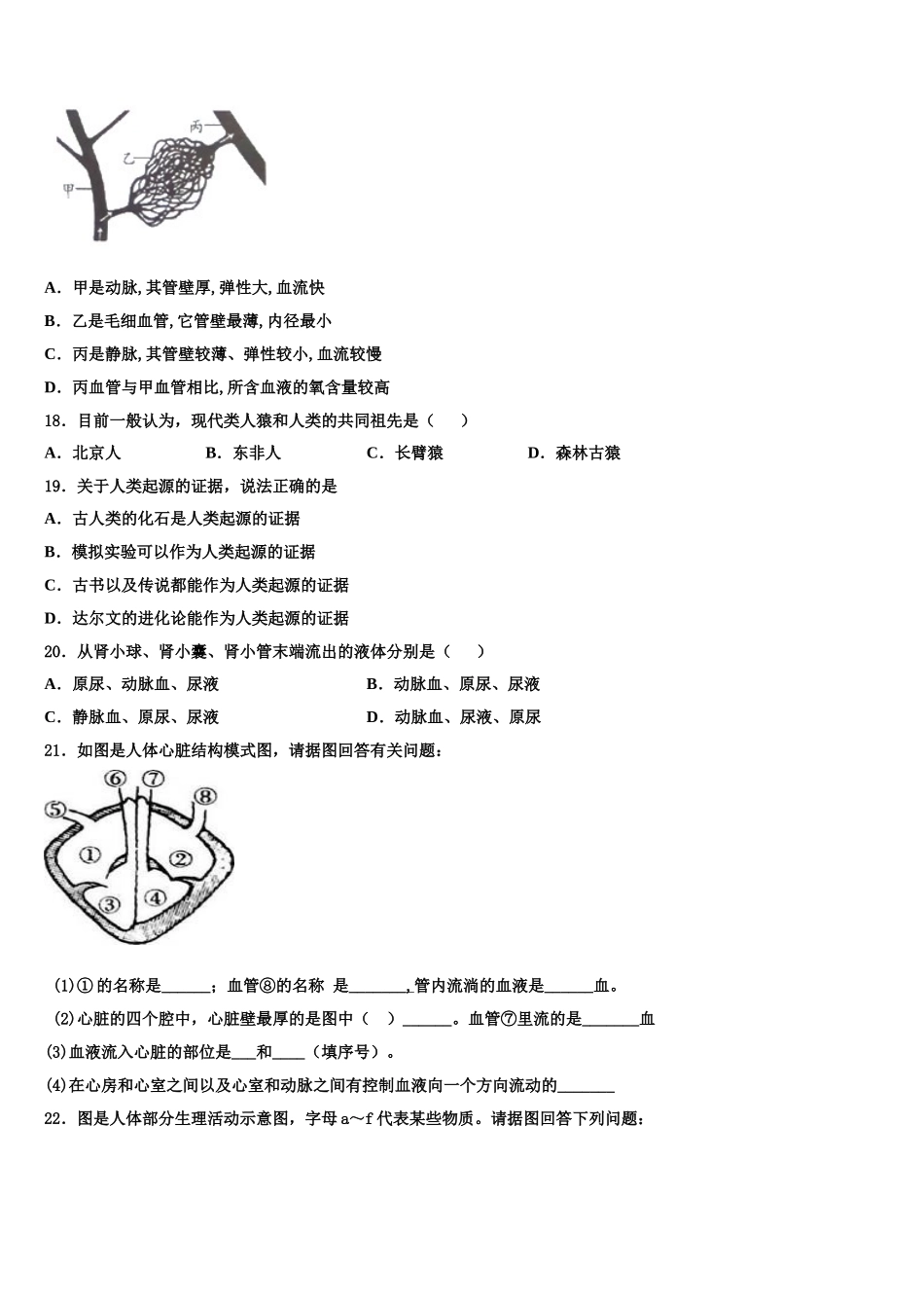 四川省资阳市雁江区临丰祥片区2024-2025学年七下生物期末质量检测模拟试题含解析_第3页
