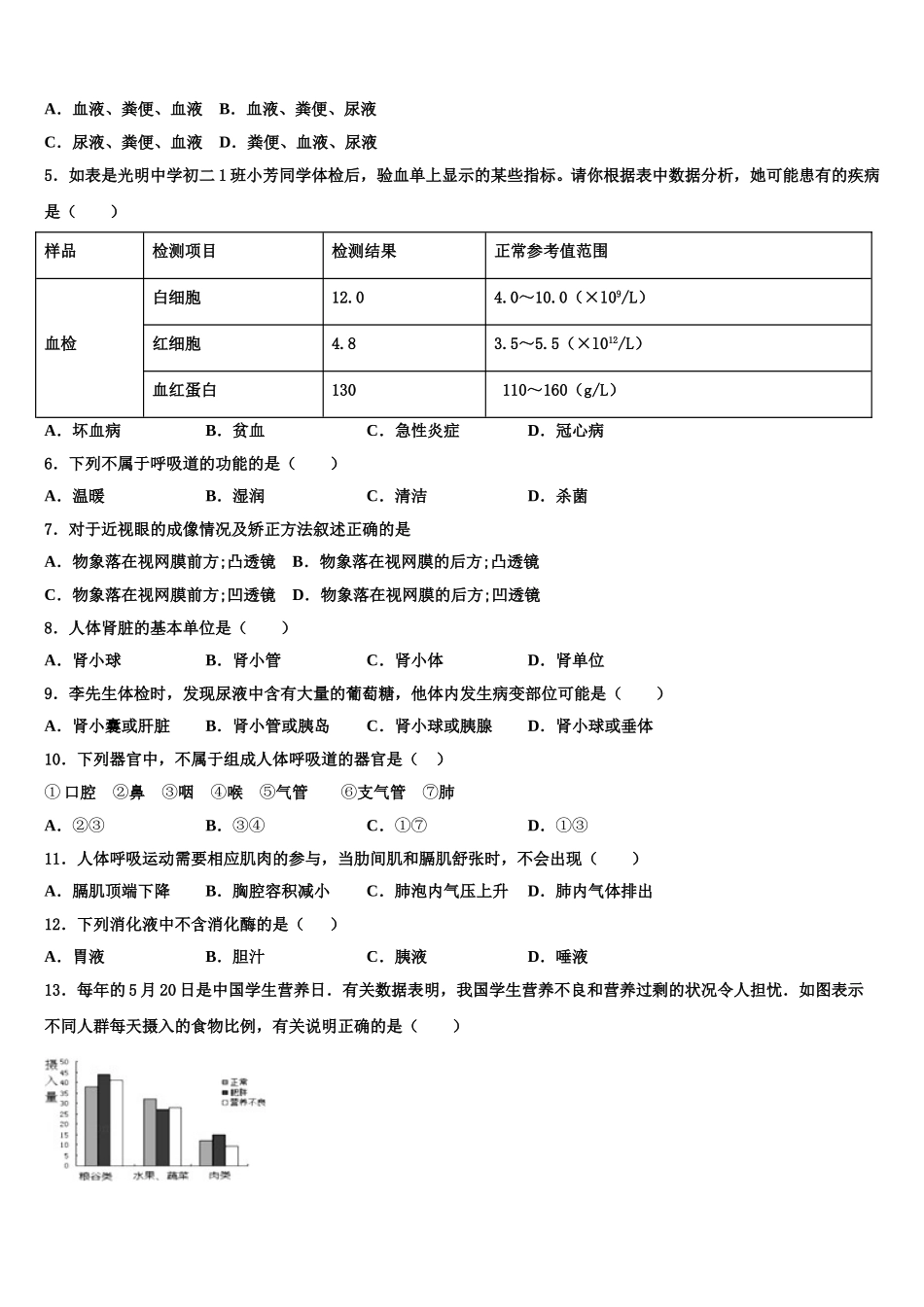 四川省眉山市东坡区东坡区东坡中学2024-2025学年生物七下期末达标检测模拟试题含解析_第2页