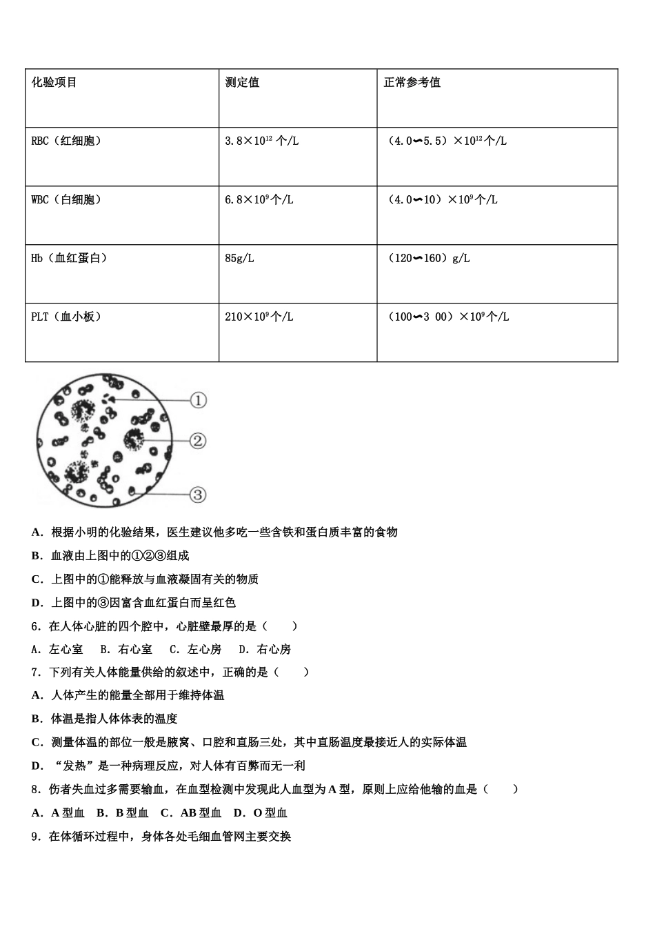 2025年四川省阳东辰国际学校七下生物期末学业水平测试模拟试题含解析_第2页